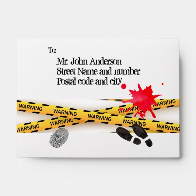 Murder mystery birthday dinner party bloody  envelope (Front)