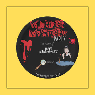 Murder Mystery Birthday Party Black Elegant Paper Plate