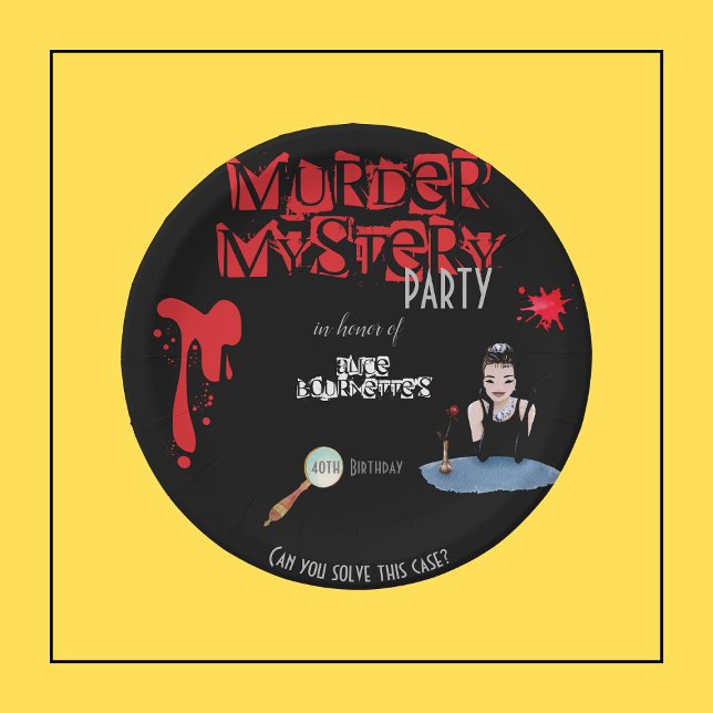 Murder Mystery Birthday Party Black Elegant  Paper Plate (Creator Uploaded)
