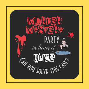 Murder Mystery Birthday Party Black Elegant  Square Sticker