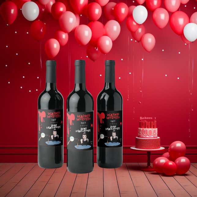 Murder mystery birthday party funny dark retro  wine label (Creator Uploaded)