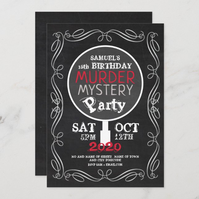Murder Mystery, Chalkboard Birthday Party Invitation (Front/Back)