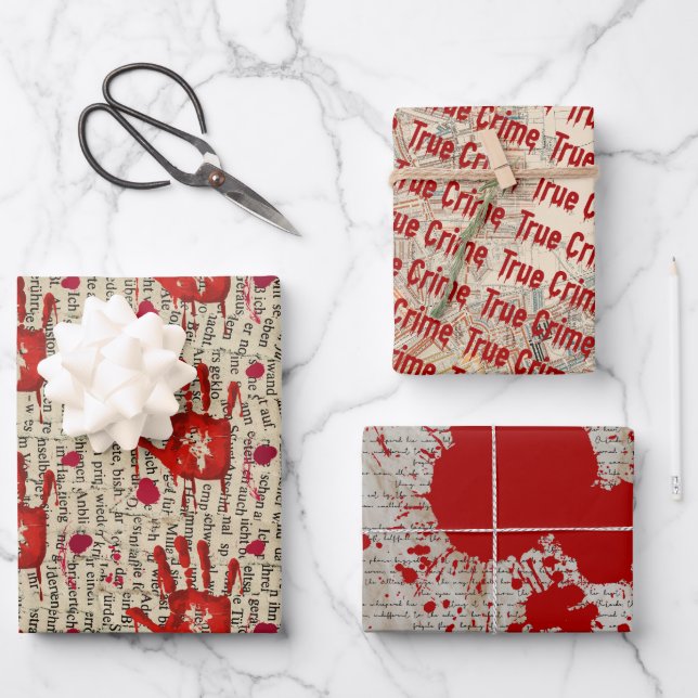 Murder mystery crime fan cold case bloody  wrapping paper sheet (Front)