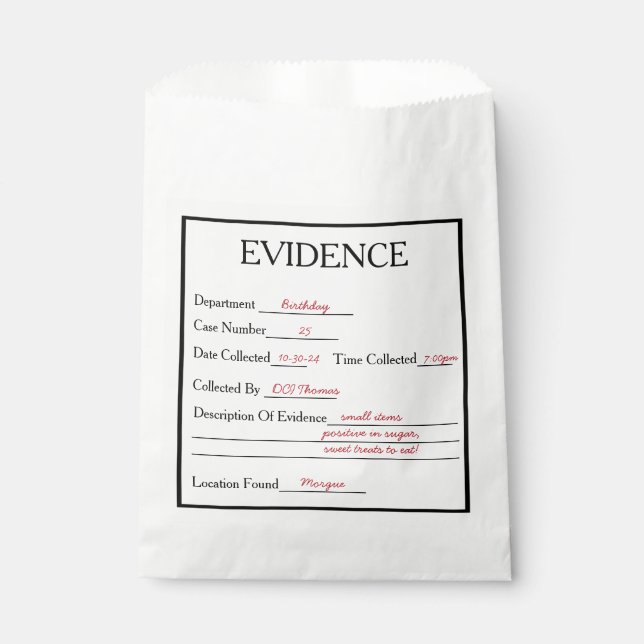 Murder Mystery Evidence  Favour Bag (Front)
