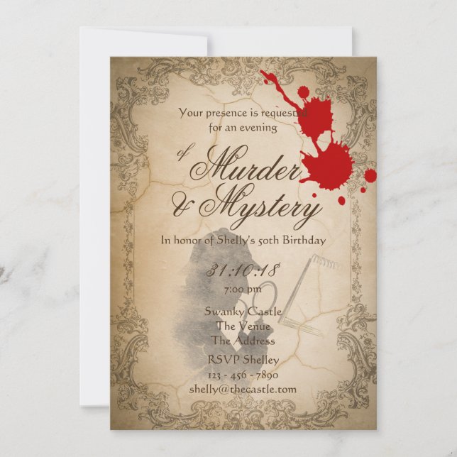 Murder Mystery Invites Vintage Parchment Classy (Front)