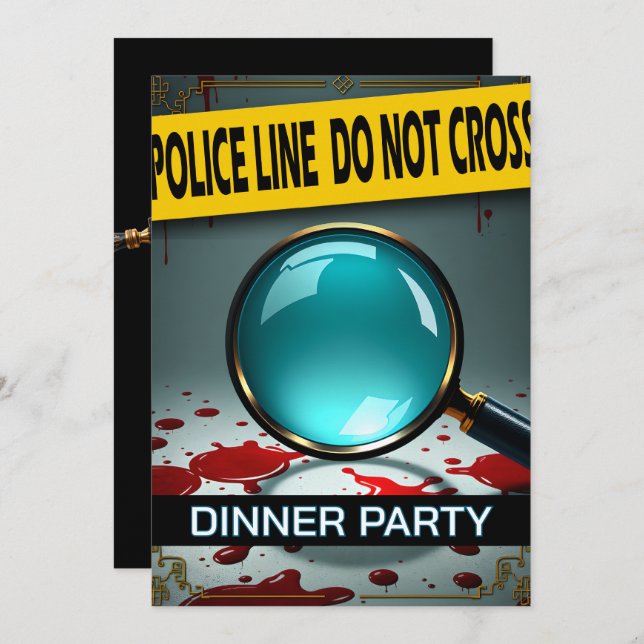 Murder mystery magnifying glass DIY dinner Invitation (Front/Back)