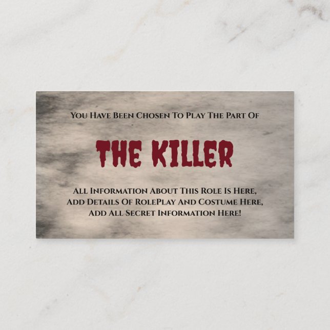 Murder Mystery Party Enclosure Card (Back)