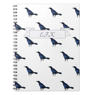 Murder of Crows Black Bird Pattern Print Monogram  Notebook