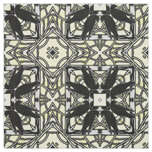 Murder Of Crows Black White Yellow Kaleidoscope Fabric