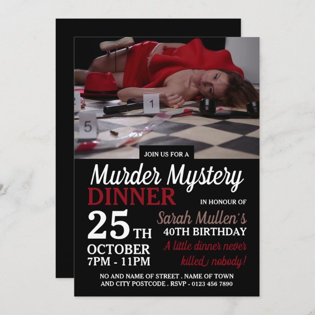 Murder Scene, Murder Mystery Birthday Dinner Invitation (Front/Back)