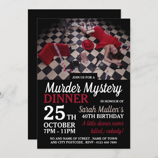 Murder Scene, Murder Mystery Birthday Dinner Invitation (Front/Back)