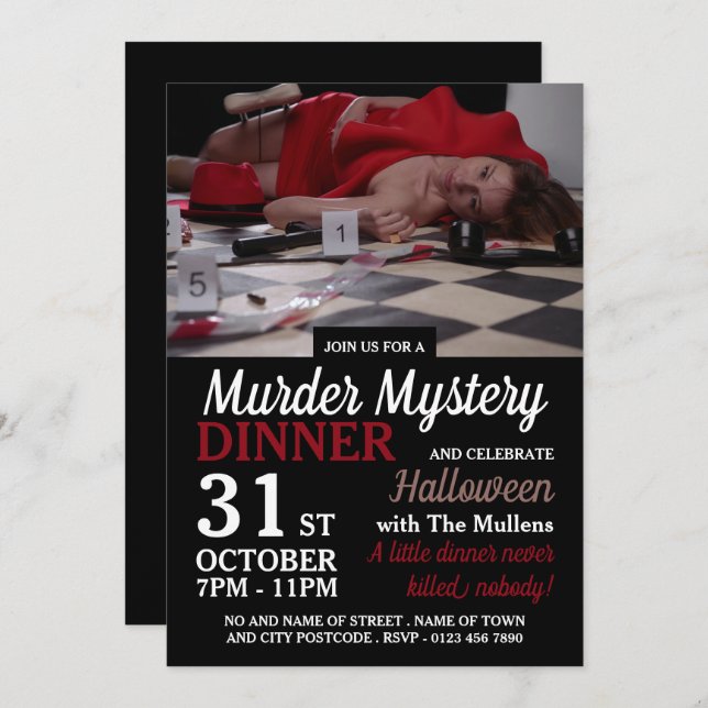Murder Scene, Murder Mystery Halloween Dinner Invitation (Front/Back)