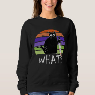 Murderous Black Cat Saying What With Knife Hallowe Sweatshirt