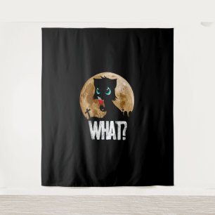 Murderous Black Cat What With Knife Full Moon Hall Tapestry