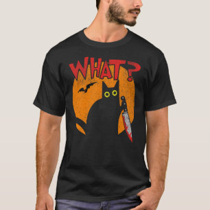 Murderous Black Cat with Knife Funny Halloween Bla T-Shirt