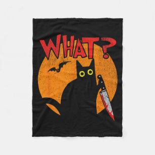 Murderous Black Cat With Knife Funny Halloween Fleece Blanket