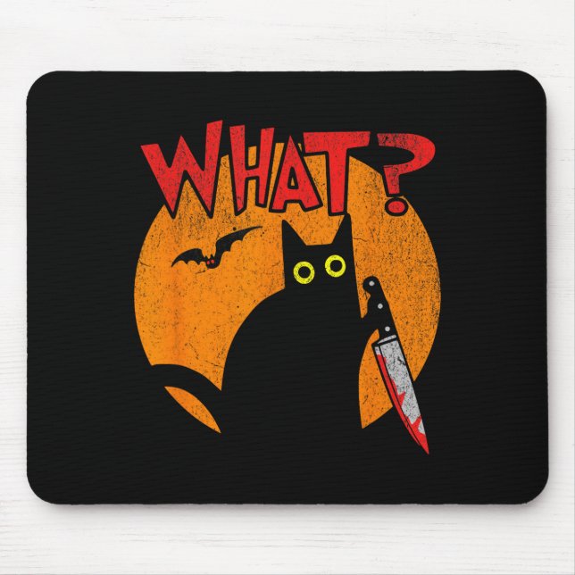 Murderous Black Cat With Knife Funny Halloween Mouse Pad (Front)
