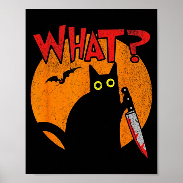Murderous Black Cat With Knife Funny Halloween Poster (Front)