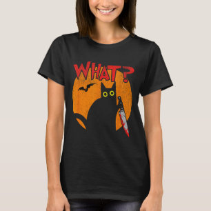 Murderous Black Cat With Knife Funny Halloween T-Shirt