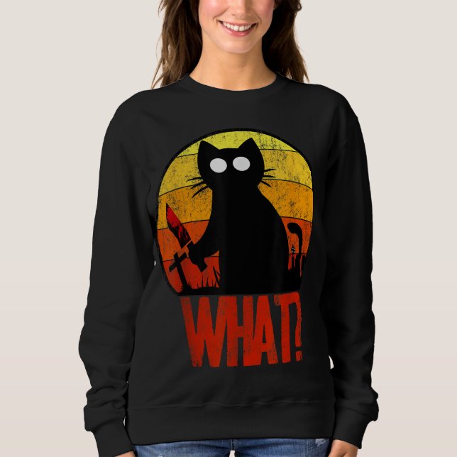 Murderous Black Psycho Cute Cat What Knife Christm Sweatshirt (Front)