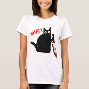 Murderous Cat Holding Knife Halloween Costume Cat  T-Shirt