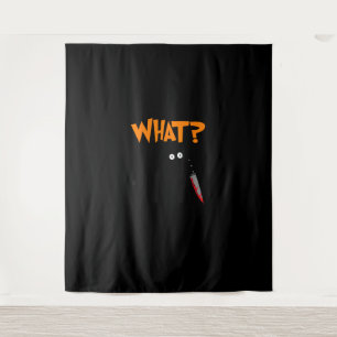 Murderous Cat With Bloody Knife Murderous Black Ca Tapestry