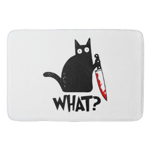 Murderous Cat With Knife Bath Mat