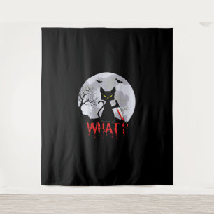 Murderous Cat With Knife, Cat What Halloween Tee, Tapestry