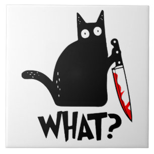 Murderous Cat With Knife Ceramic Tile
