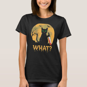 Murderous Cat with Knife Halloween Black Cat Humou T-Shirt