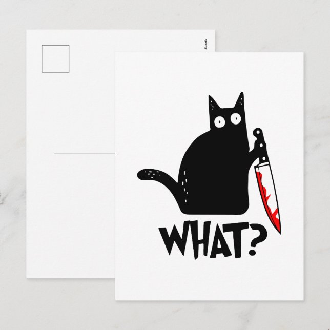 Murderous Cat With Knife Holiday Postcard (Front/Back)