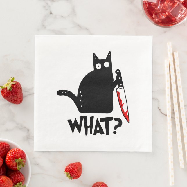 Murderous Cat With Knife Napkin (Insitu)