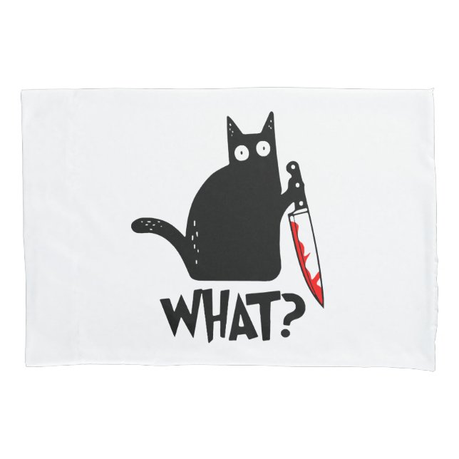 Murderous Cat With Knife Pillowcase (Front)