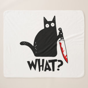 Murderous Cat With Knife Sherpa Blanket