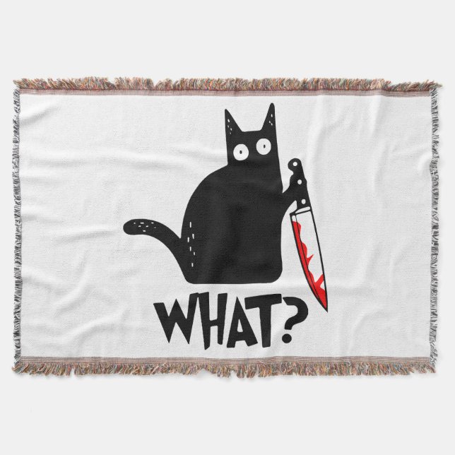 Murderous Cat With Knife Throw Blanket (Front)