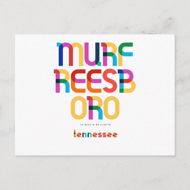 Murfreesboro Tennessee Mid Century, Pop Art, Postcard (Front)