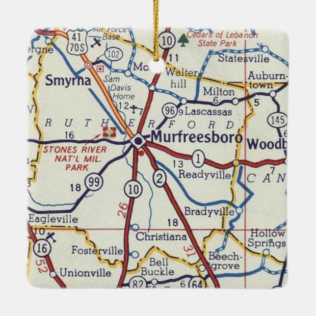 Murfreesboro Vintage Map Ceramic Ornament (Back)