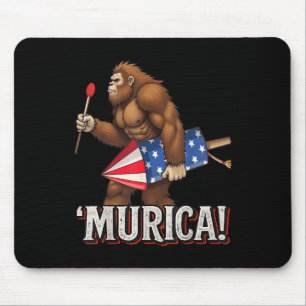 Murica Bigfoot 4th Of July American Flag Sasquatch Mouse Pad