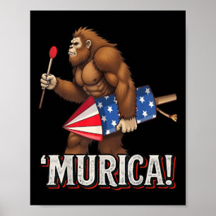 Murica Bigfoot 4th Of July American Flag Sasquatch Poster