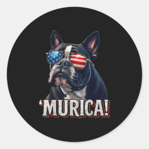 Murica Bulldog 4th Of July American Flag Patriotic Classic Round Sticker