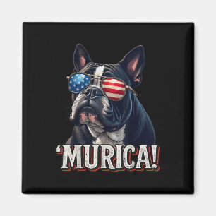 Murica Bulldog 4th Of July American Flag Patriotic Magnet