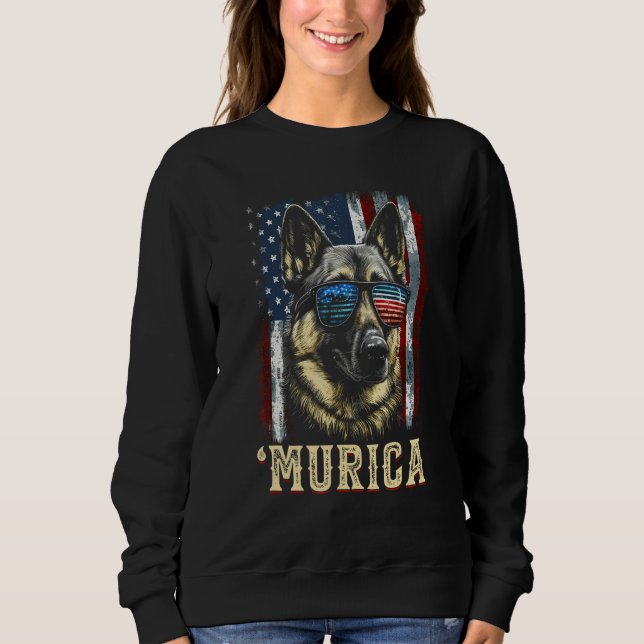 Murica Patriotic German Shepherd 4th of July Dog Sweatshirt (Front)
