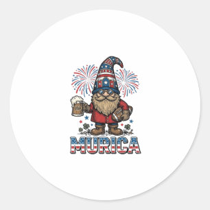 Murica Patriotic Gnome Beer Vintage Shirt Design_1 Classic Round Sticker