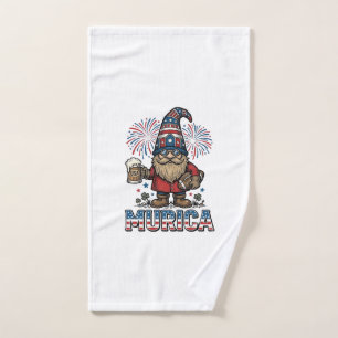Murica Patriotic Gnome Beer Vintage Shirt Design_1 Hand Towel