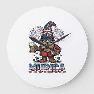 Murica Patriotic Gnome Beer Vintage Shirt Design_1 Large Clock