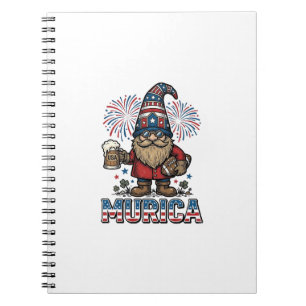 Murica Patriotic Gnome Beer Vintage Shirt Design_1 Notebook