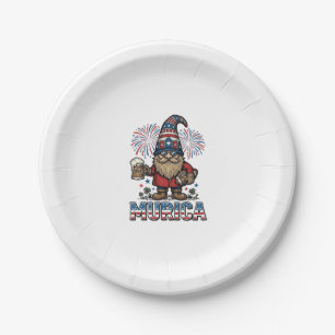 Murica Patriotic Gnome Beer Vintage Shirt Design_1 Paper Plate