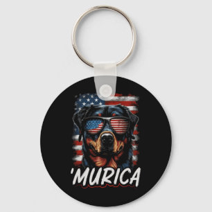 Murica Patriotic Rottweiler 4th Of July Dog 1 Key Ring
