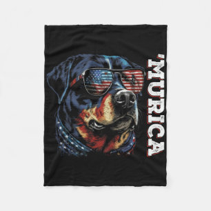 Murica Patriotic Rottweiler 4th Of July Dog Fleece Blanket