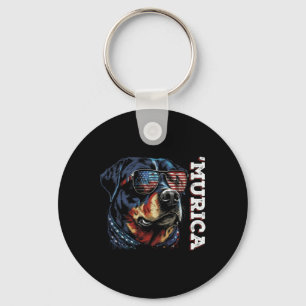 Murica Patriotic Rottweiler 4th Of July Dog  Key Ring